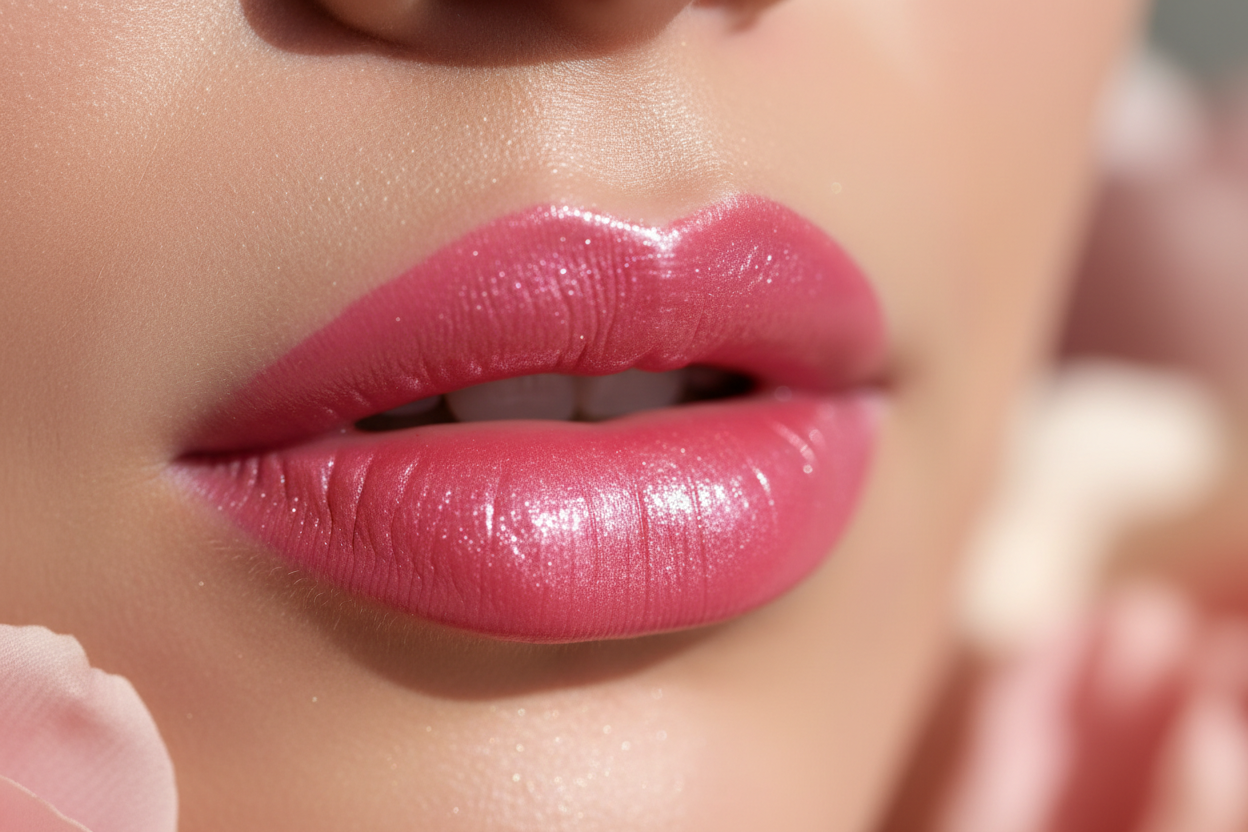 lèvres roses brillantes